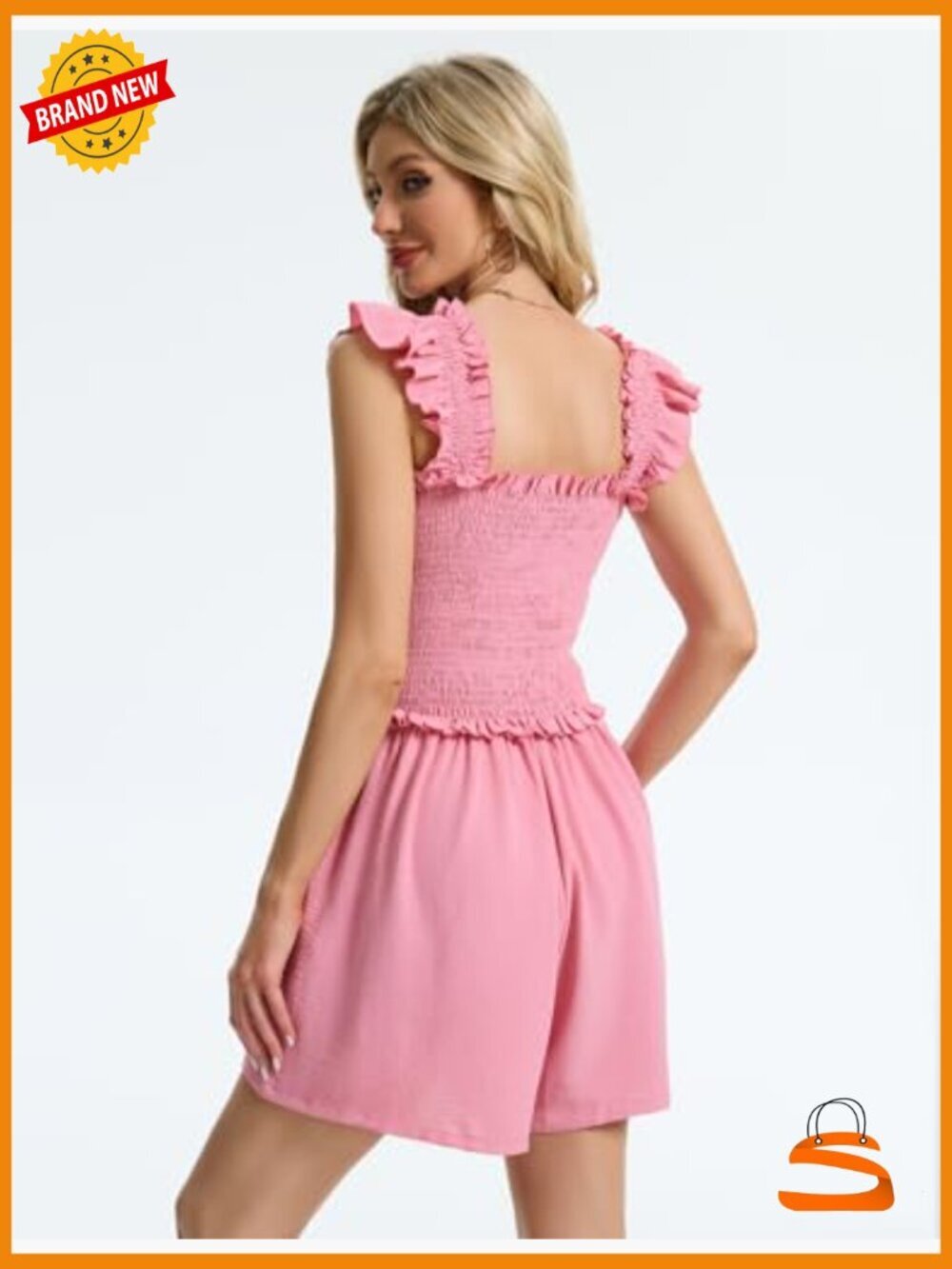 Elegant Ruffle Sleeveless Loose Short Jumpsuit with Pockets - Picture 6 of 6